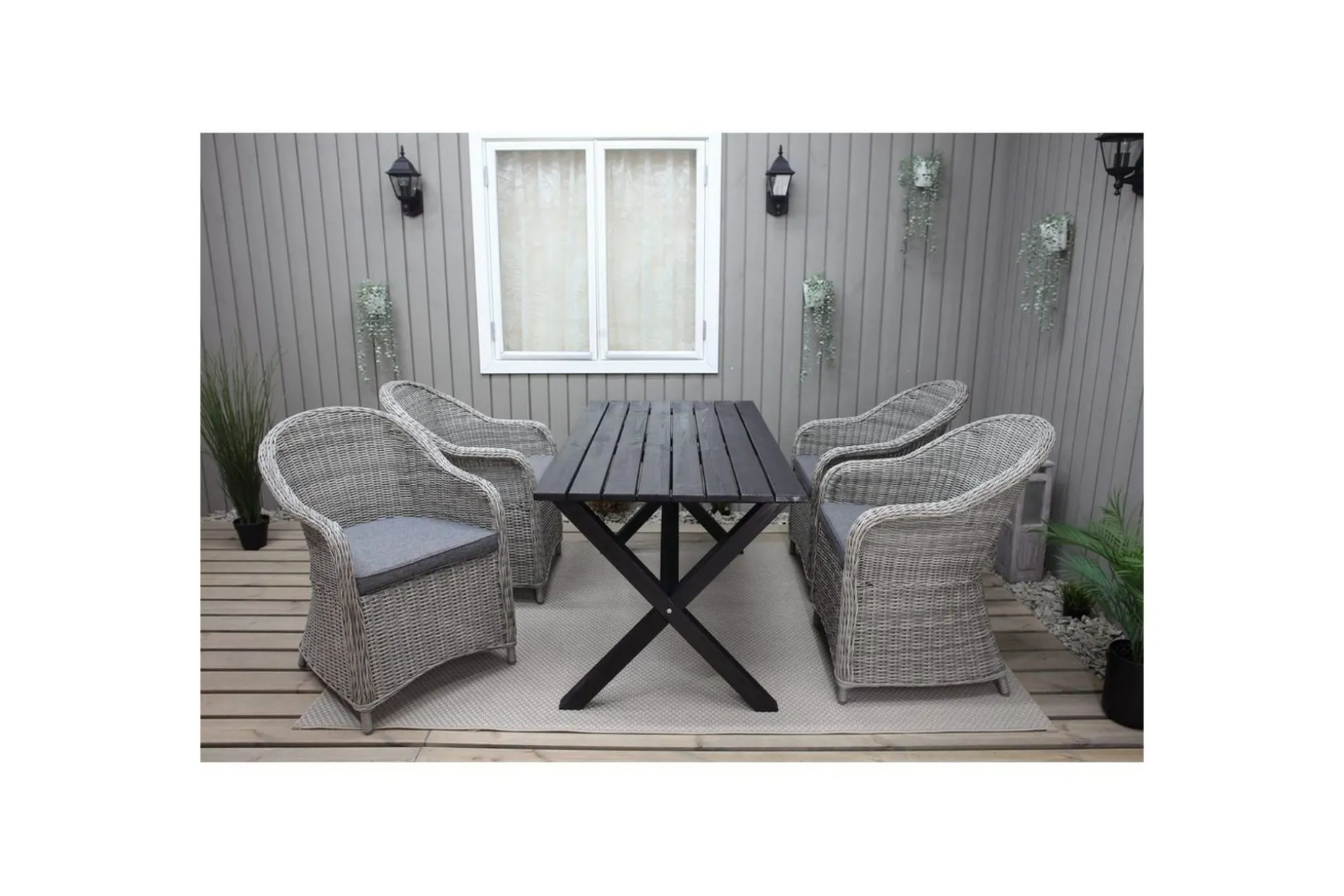 Utomhusmöbelgrupp 150 cm Bord & 4 Belize grå stolar Svart