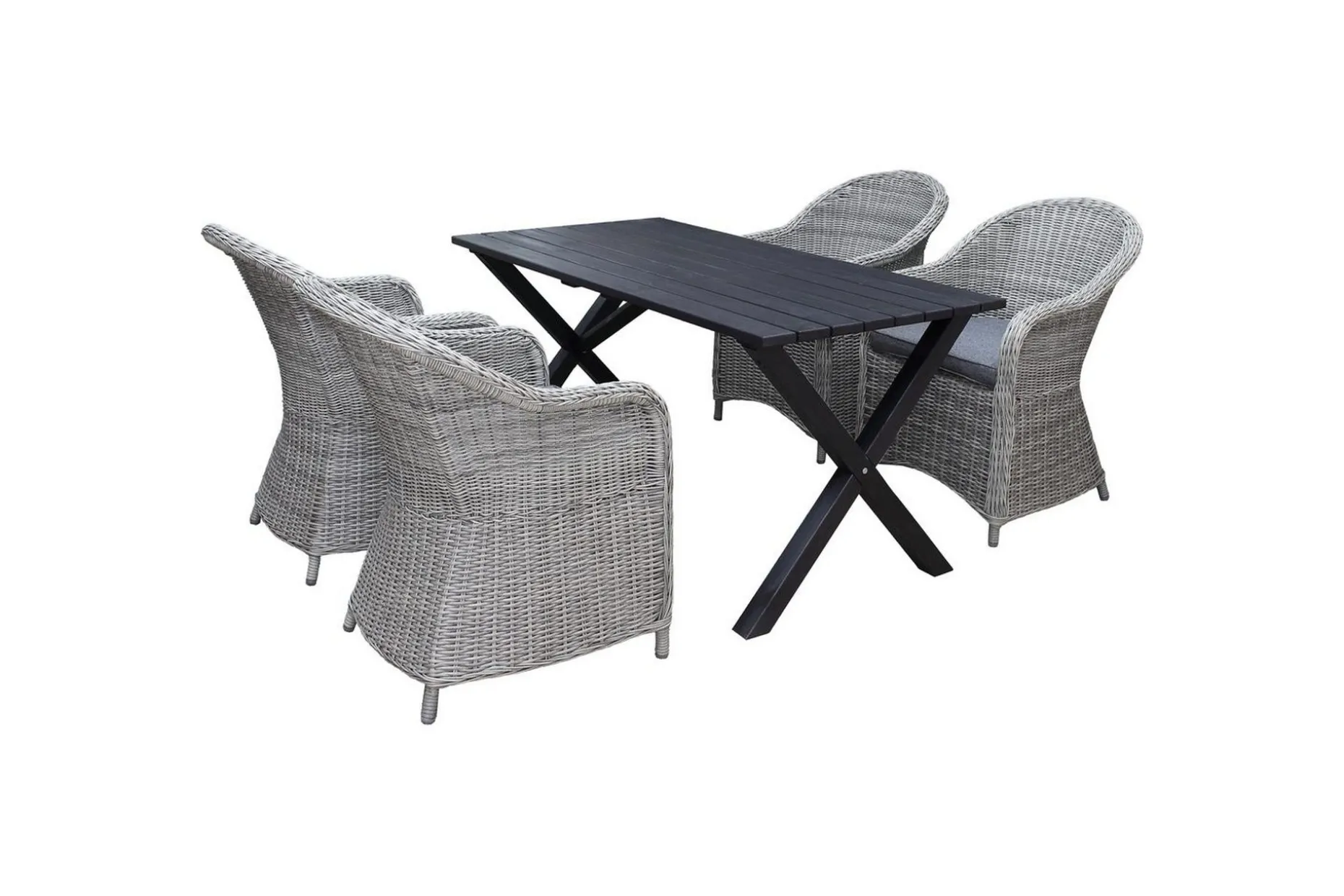 Utomhusmöbelgrupp 150 cm Bord & 4 Belize grå stolar Svart