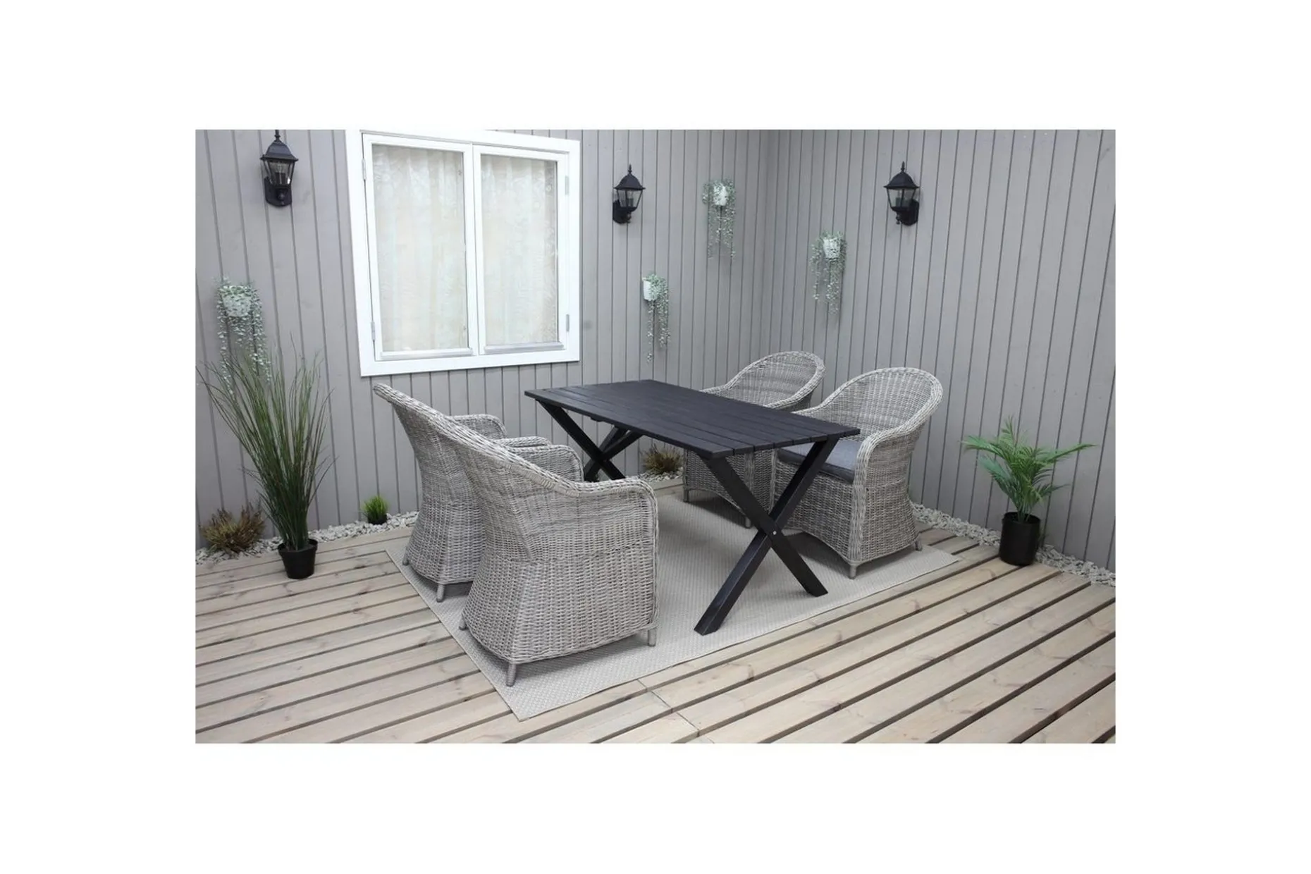 Utomhusmöbelgrupp 150 cm Bord & 4 Belize grå stolar Svart
