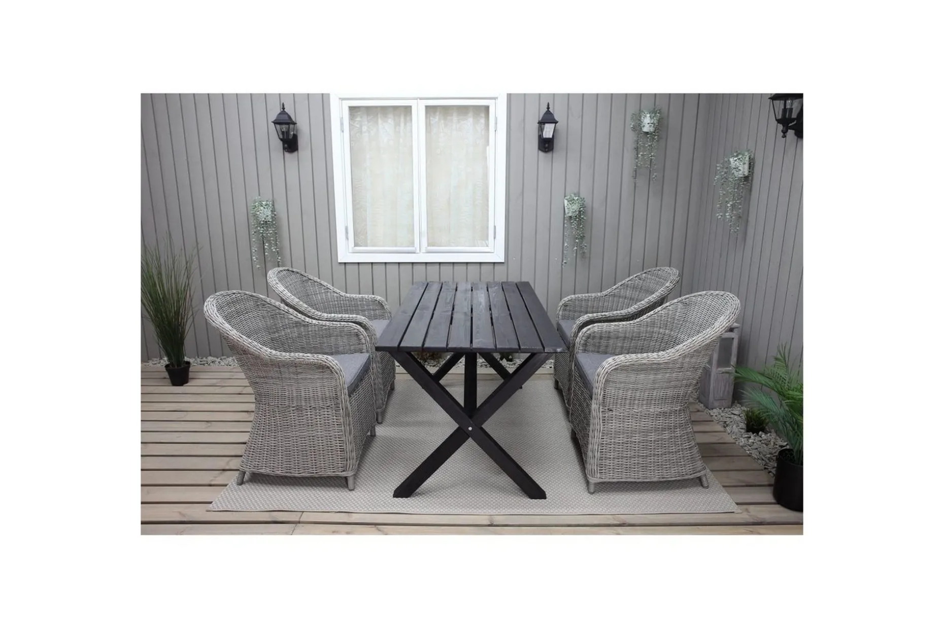 Utomhusmöbelgrupp 150 cm Bord & 4 Belize grå stolar Svart