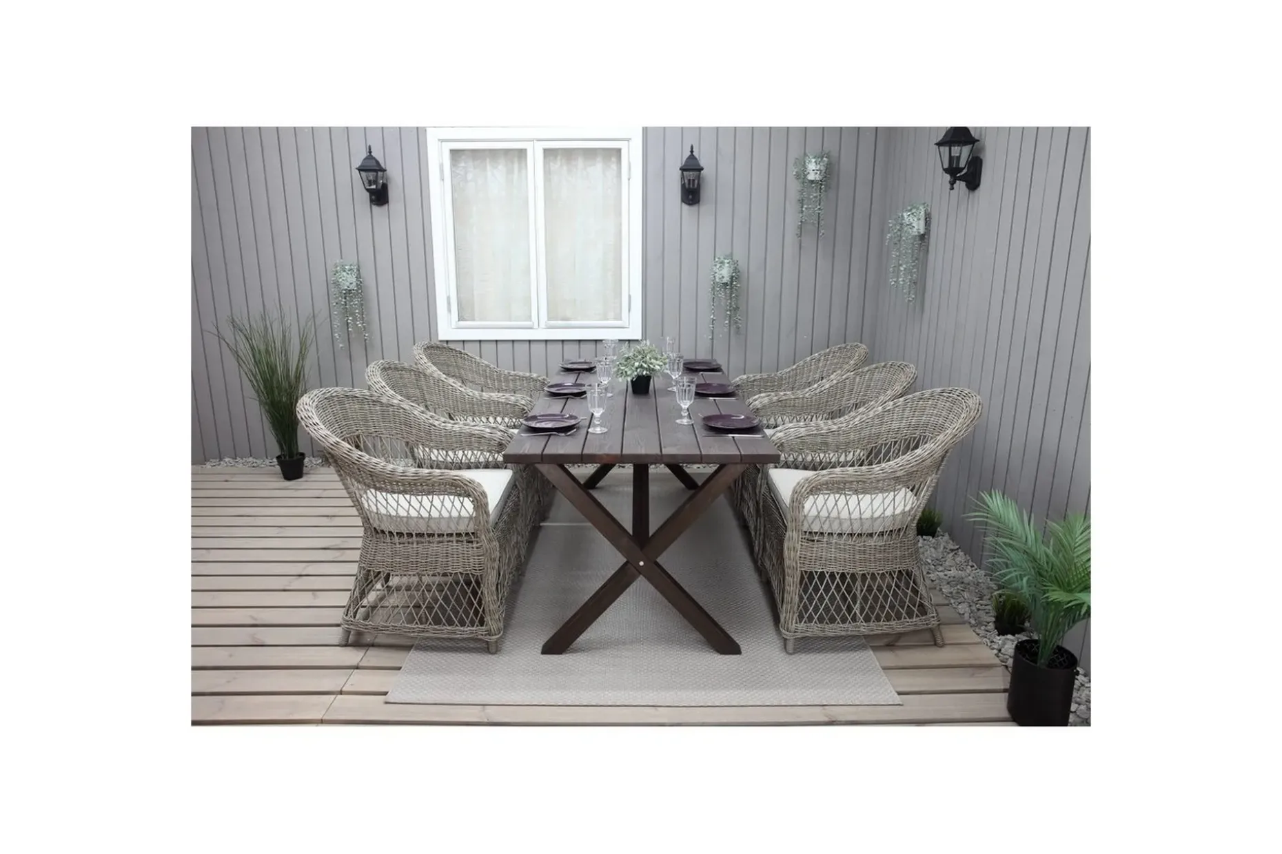 Utomhusmöbelgrupp 190 cm Bord & 6 Merida naturell stolar Brun