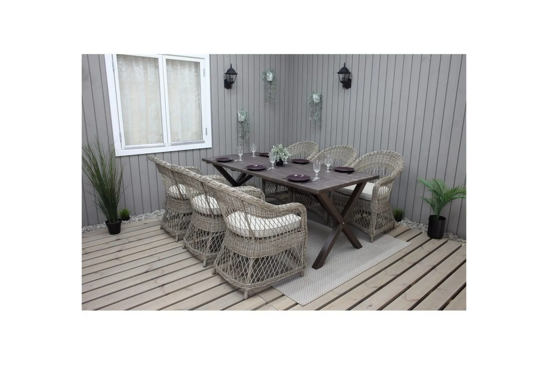 Utomhusmöbelgrupp 190 cm Bord & 6 Merida naturell stolar Brun