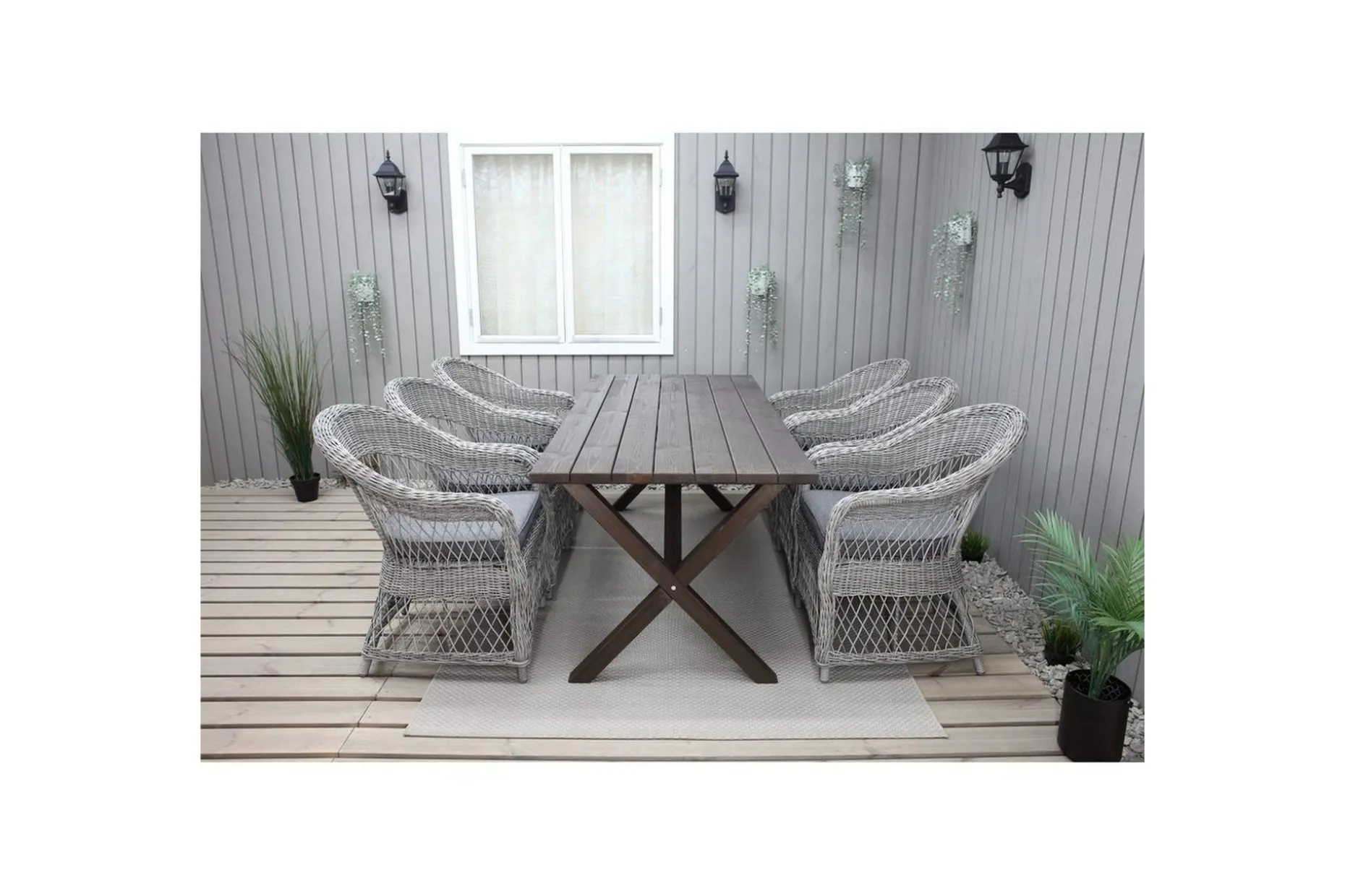 Utomhusmöbelgrupp 190 cm Bord & 6 Merida grå stolar Brun