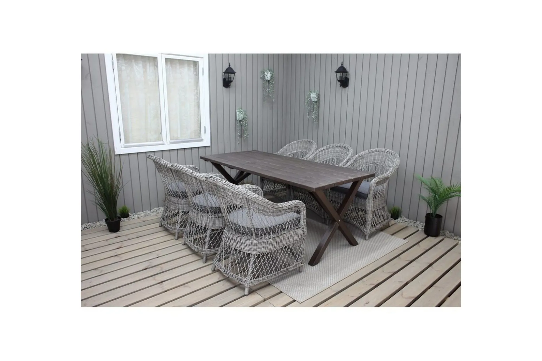 Utomhusmöbelgrupp 190 cm Bord & 6 Merida grå stolar Brun