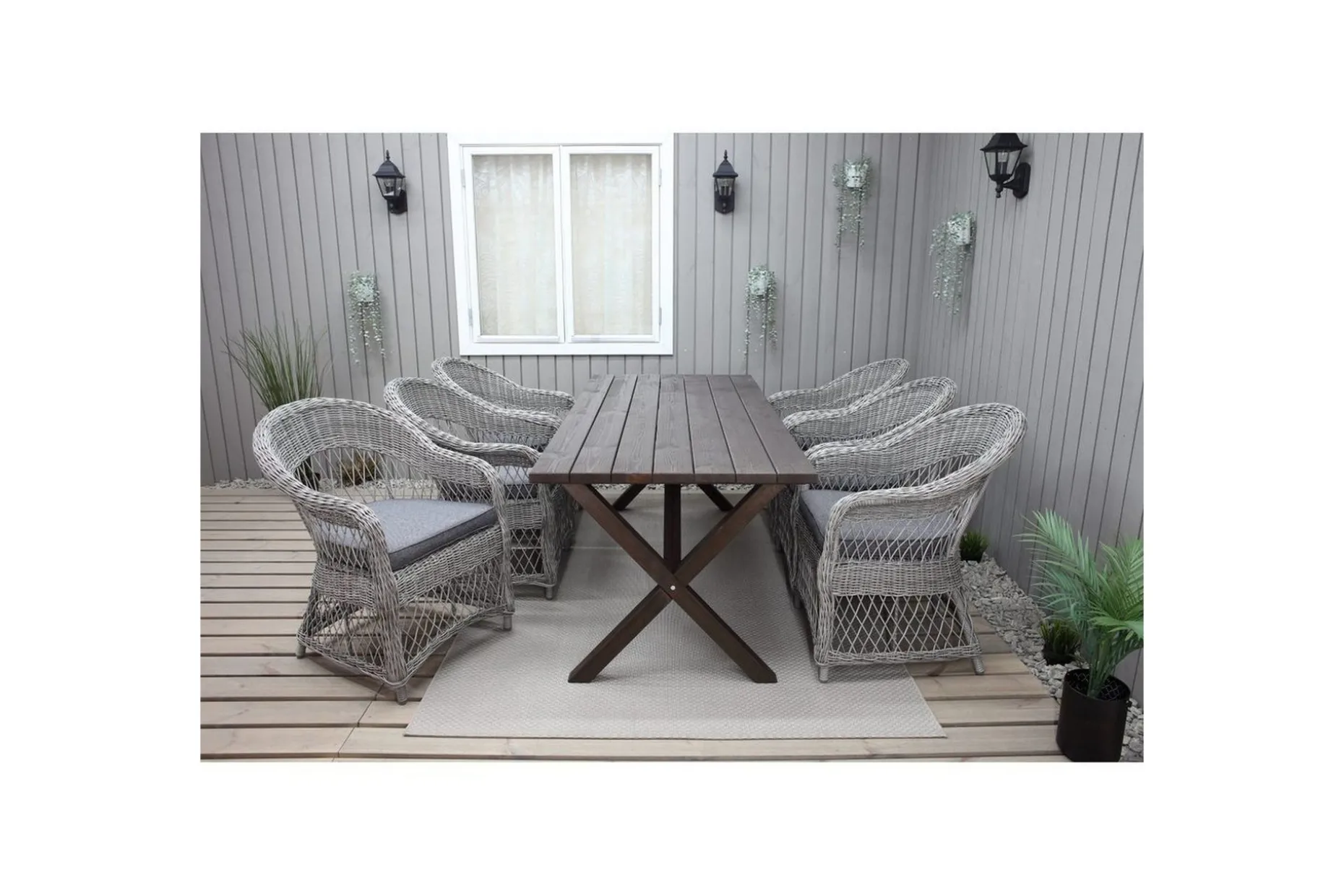 Utomhusmöbelgrupp 190 cm Bord & 6 Merida grå stolar Brun