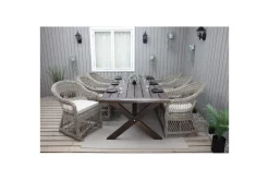 Utomhusmöbelgrupp 220 cm bord & 6 Merida naturell stolar Brun