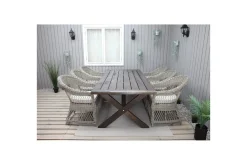 Utomhusmöbelgrupp 220 cm bord & 6 Merida naturell stolar Brun
