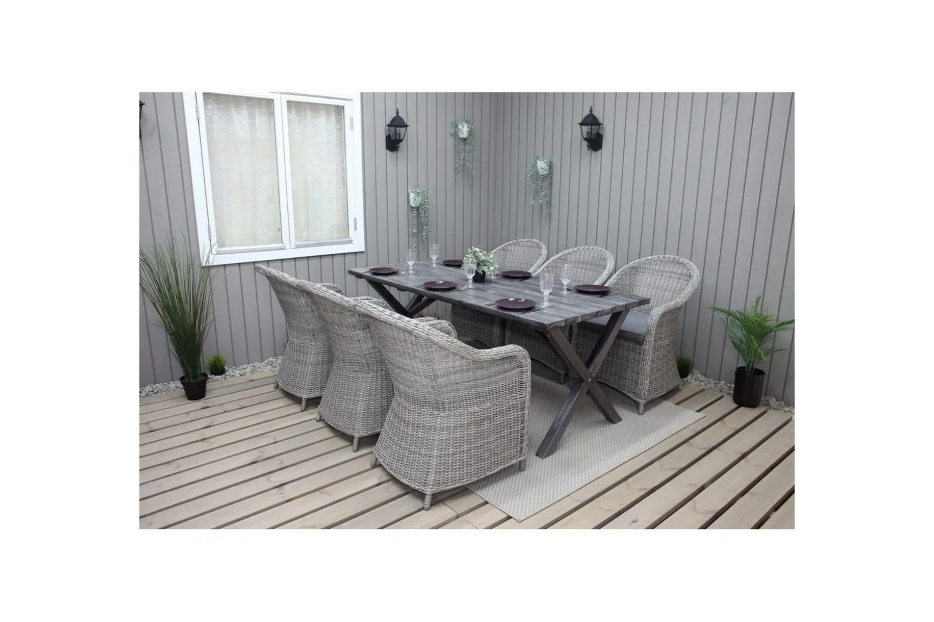 Utomhusmöbelgrupp 190 cm Bord & 6 Belize grå stolar Grå