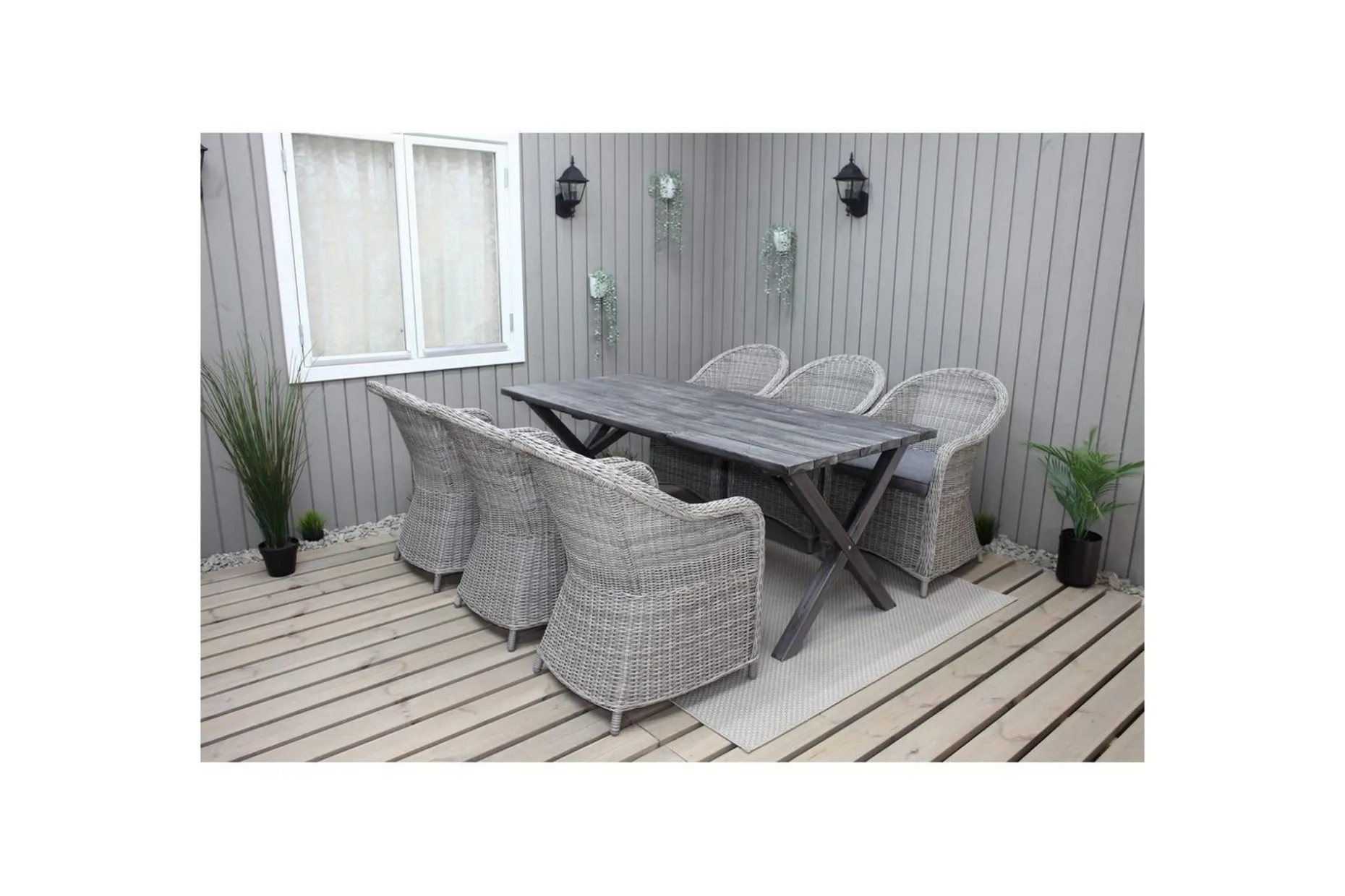 Utomhusmöbelgrupp 190 cm Bord & 6 Belize grå stolar Grå
