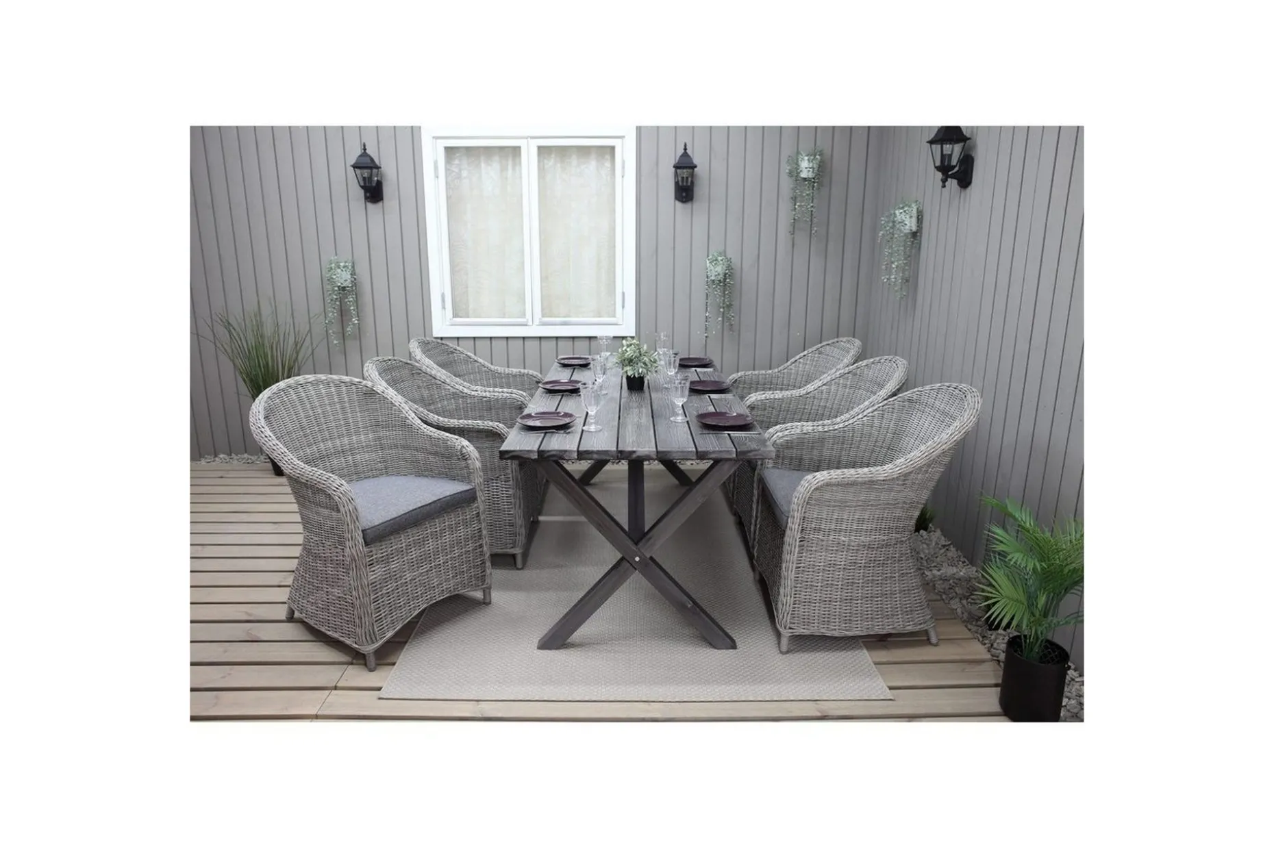 Utomhusmöbelgrupp 190 cm Bord & 6 Belize grå stolar Grå
