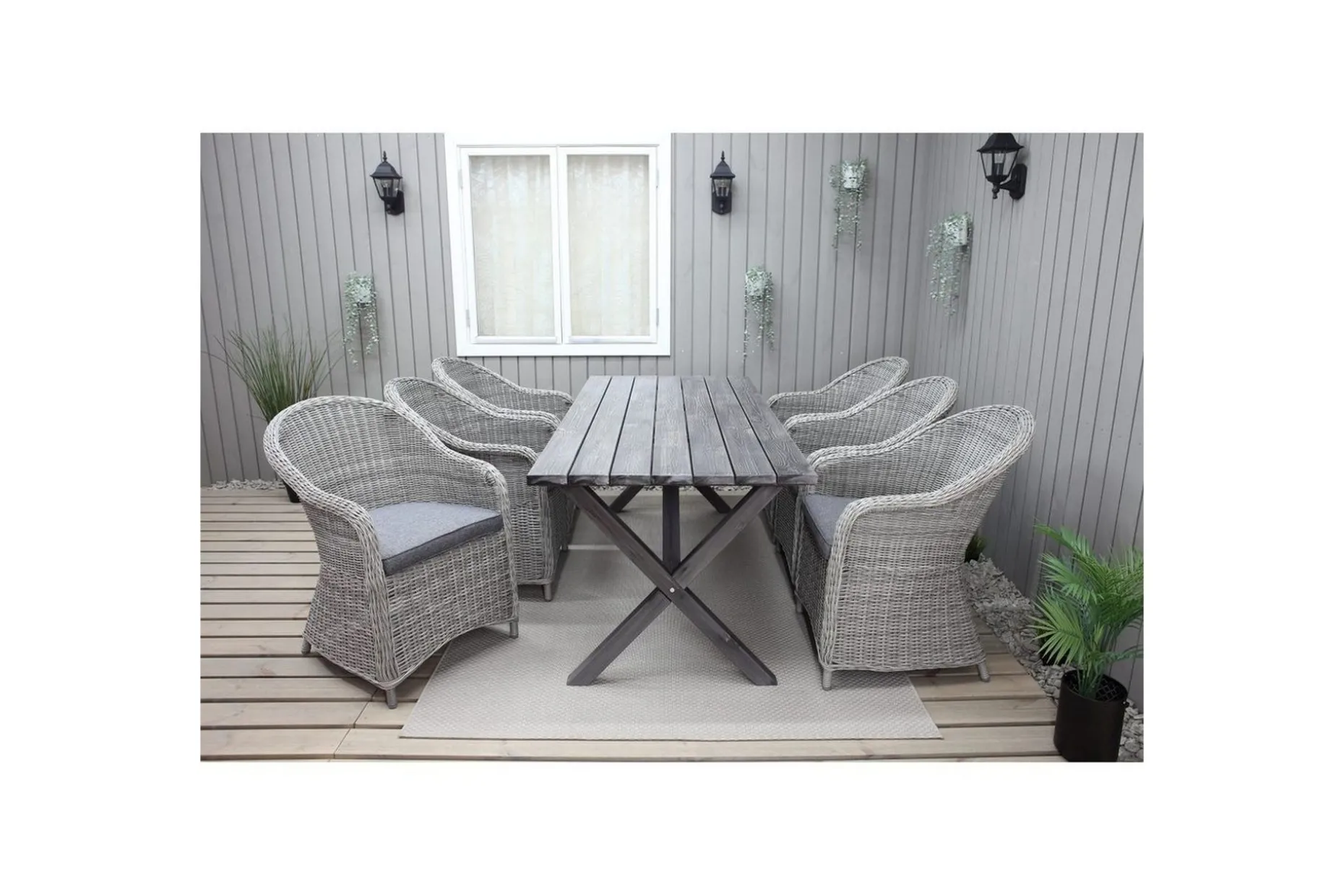 Utomhusmöbelgrupp 190 cm Bord & 6 Belize grå stolar Grå