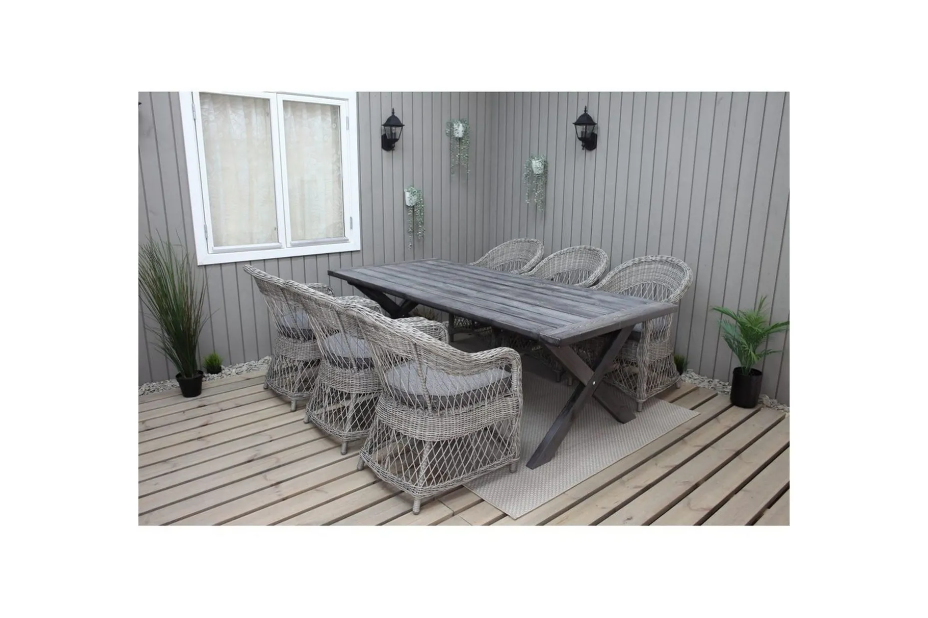 Utomhusmöbelgrupp 220 cm bord & 6 Merida grå stolar Grå