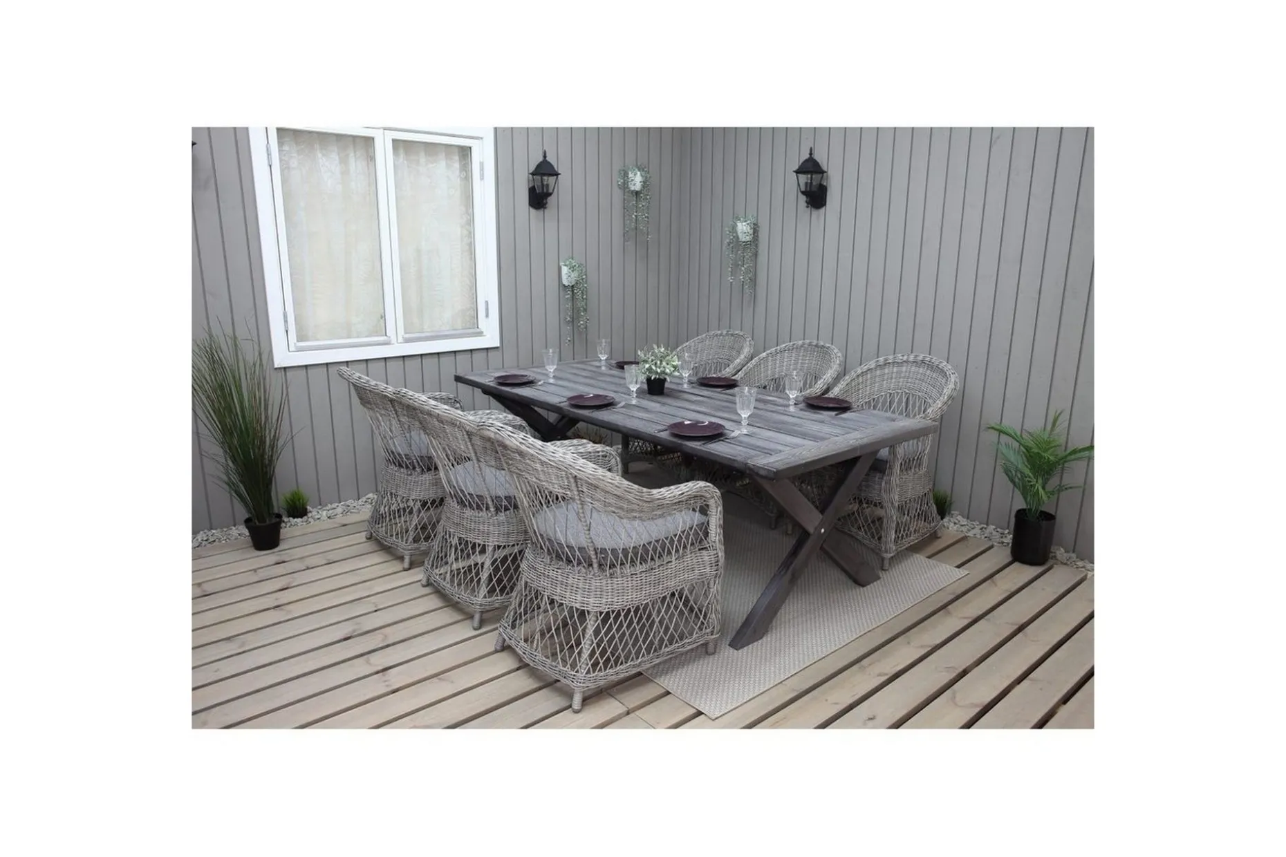 Utomhusmöbelgrupp 220 cm bord & 6 Merida grå stolar Grå