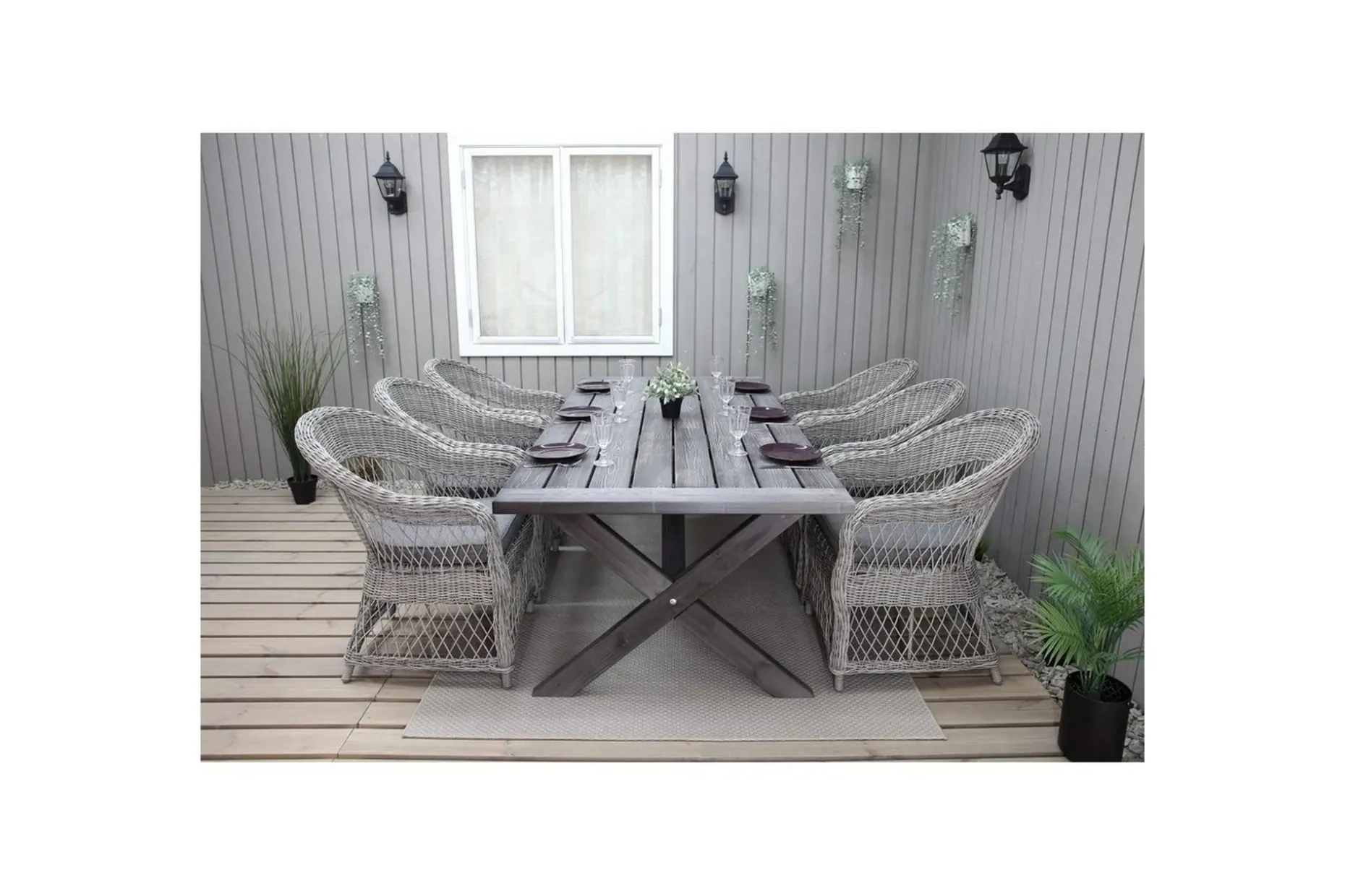 Utomhusmöbelgrupp 220 cm bord & 6 Merida grå stolar Grå