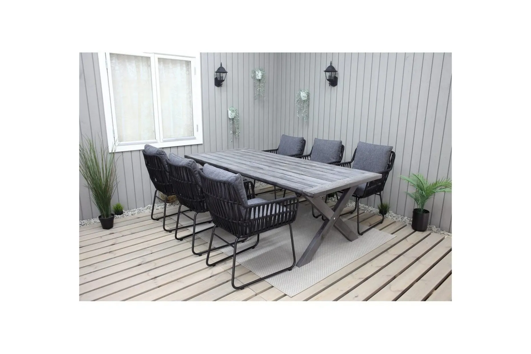 Utomhusmöbelgrupp 220 cm Bord & 6 Levanto grå stolar Grå