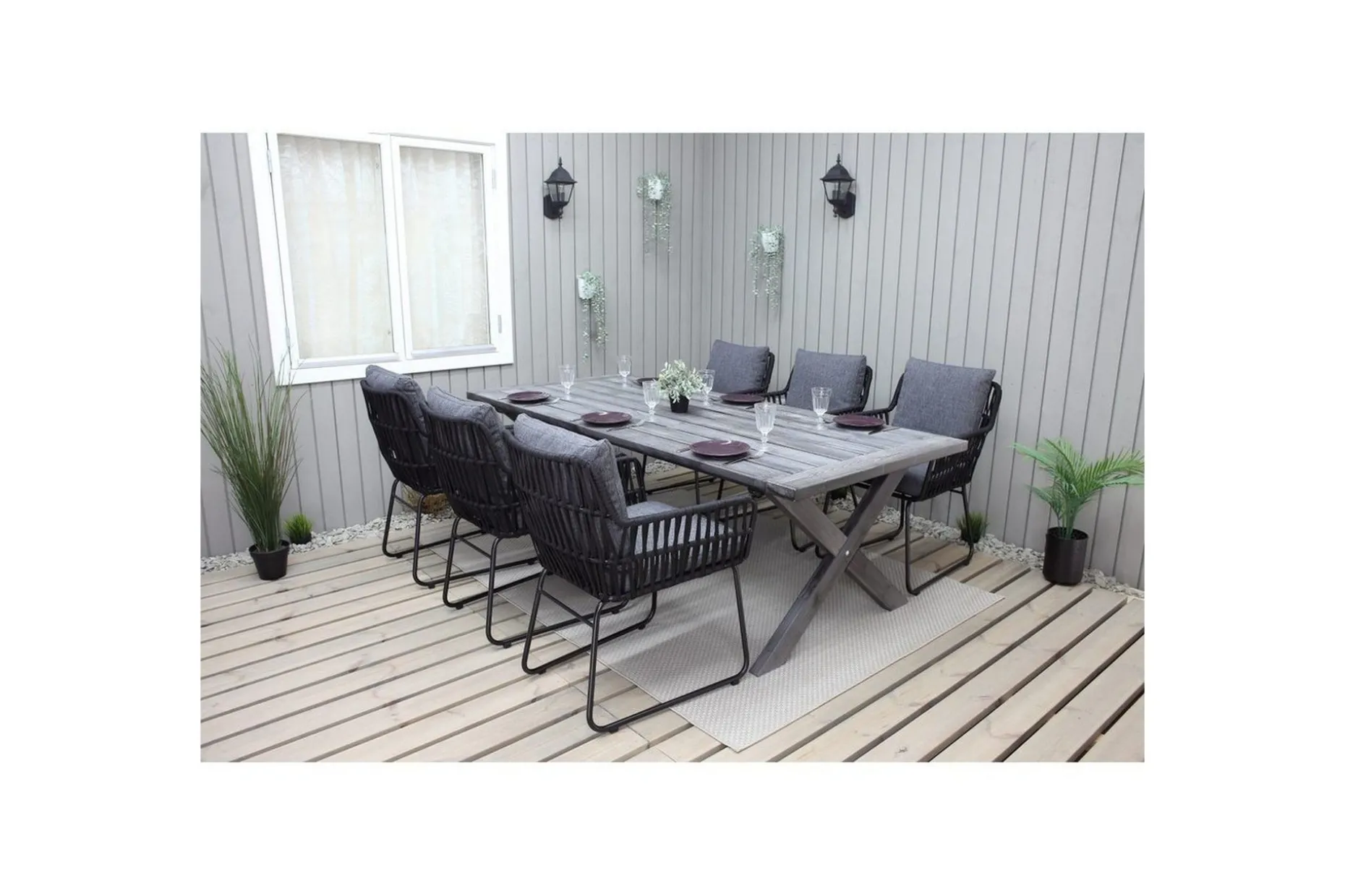 Utomhusmöbelgrupp 220 cm Bord & 6 Levanto grå stolar Grå