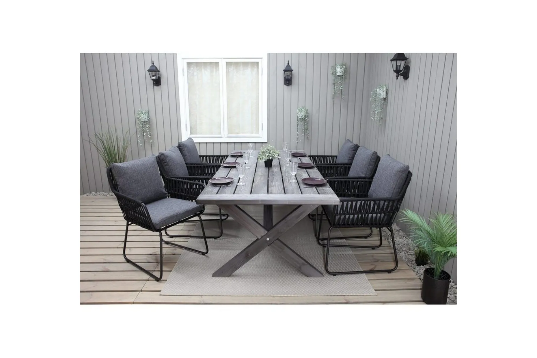 Utomhusmöbelgrupp 220 cm Bord & 6 Levanto grå stolar Grå