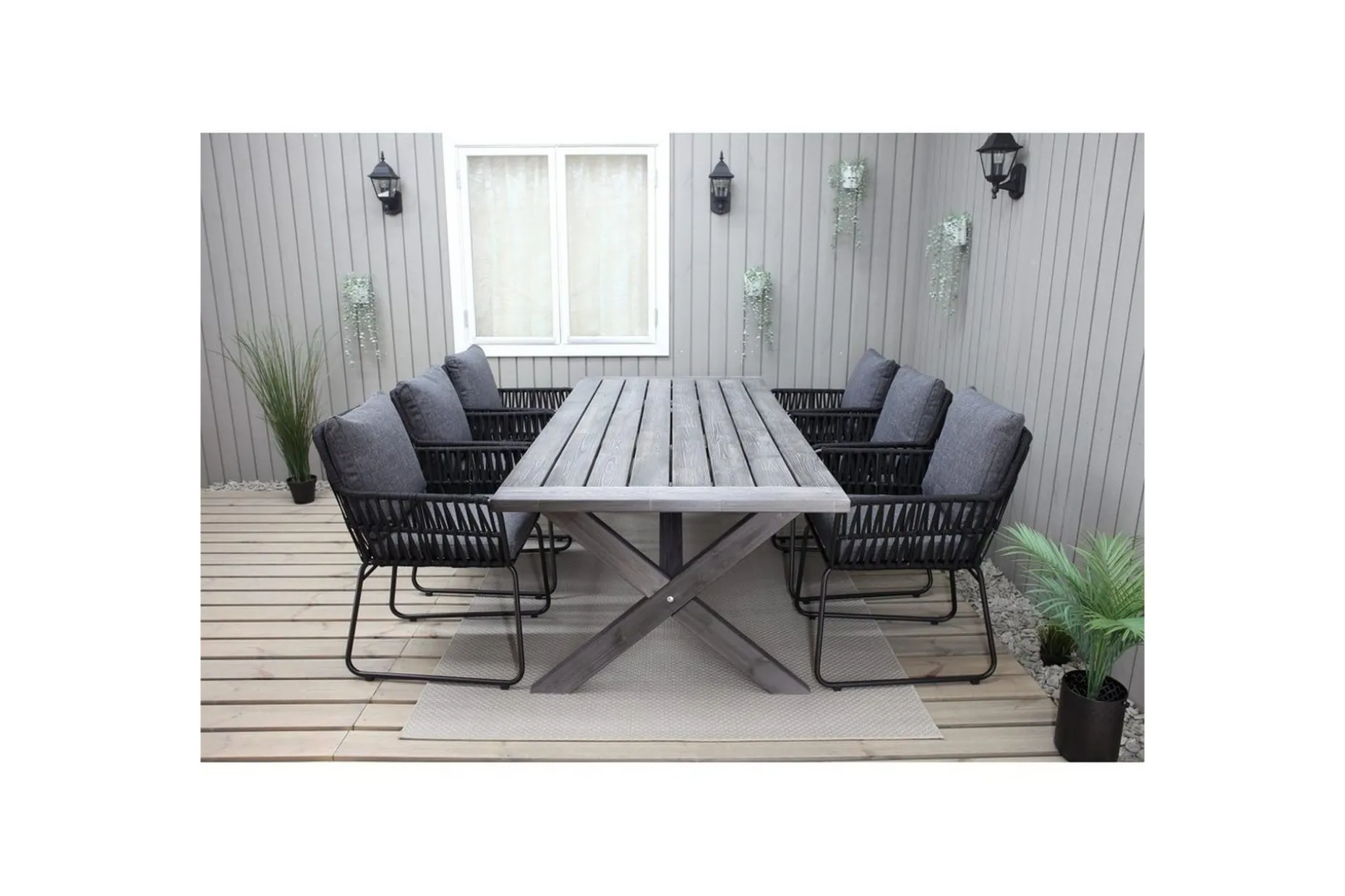 Utomhusmöbelgrupp 220 cm Bord & 6 Levanto grå stolar Grå