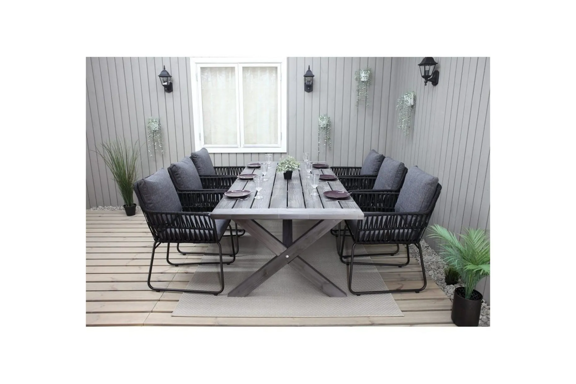 Utomhusmöbelgrupp 220 cm Bord & 6 Levanto grå stolar Grå