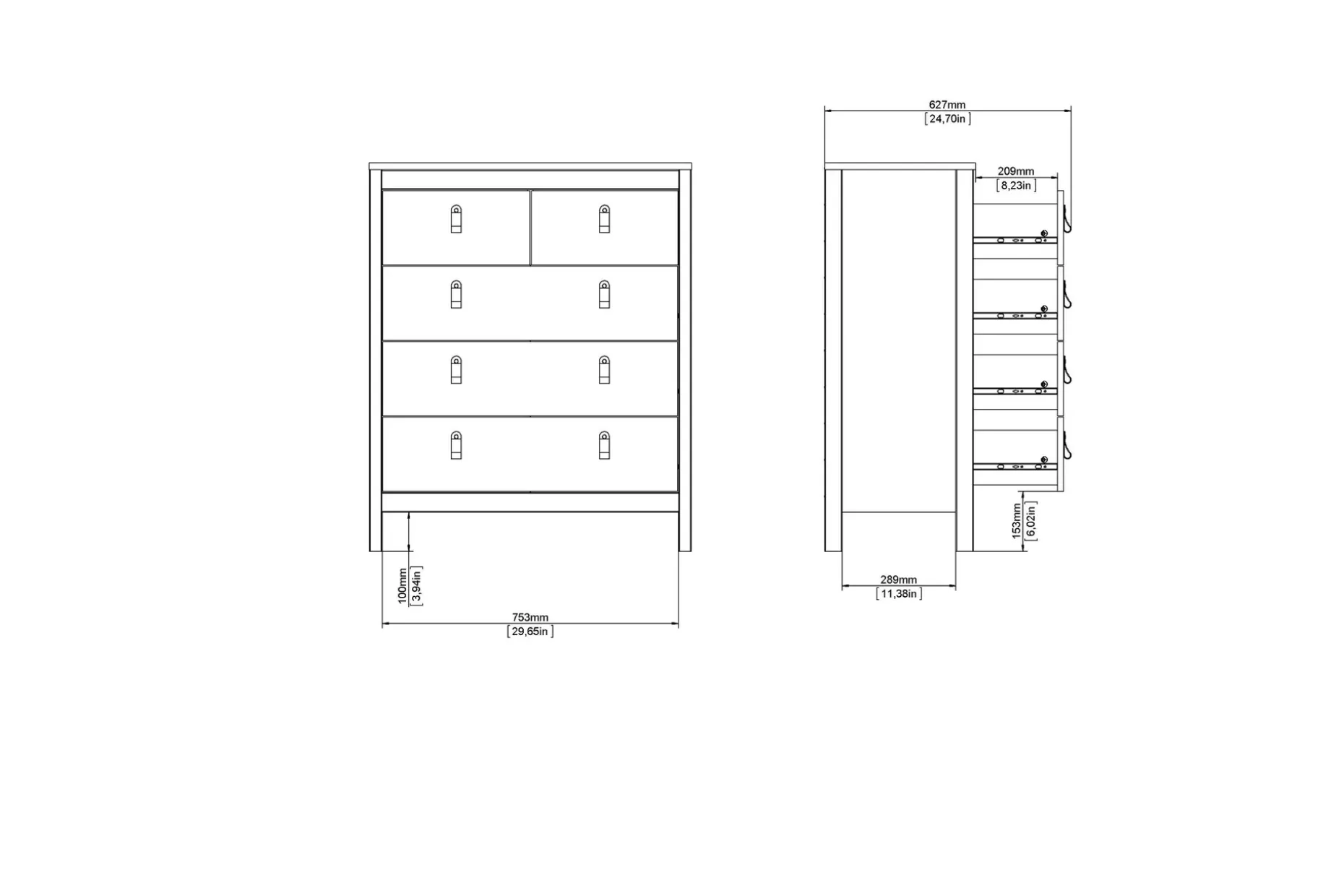 Vallvidera Byrå 5 Lådor 38x82 cm
