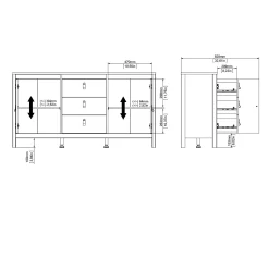 Vallvidera Sideboard med 2 dörrar och 3 lådor 151 cm