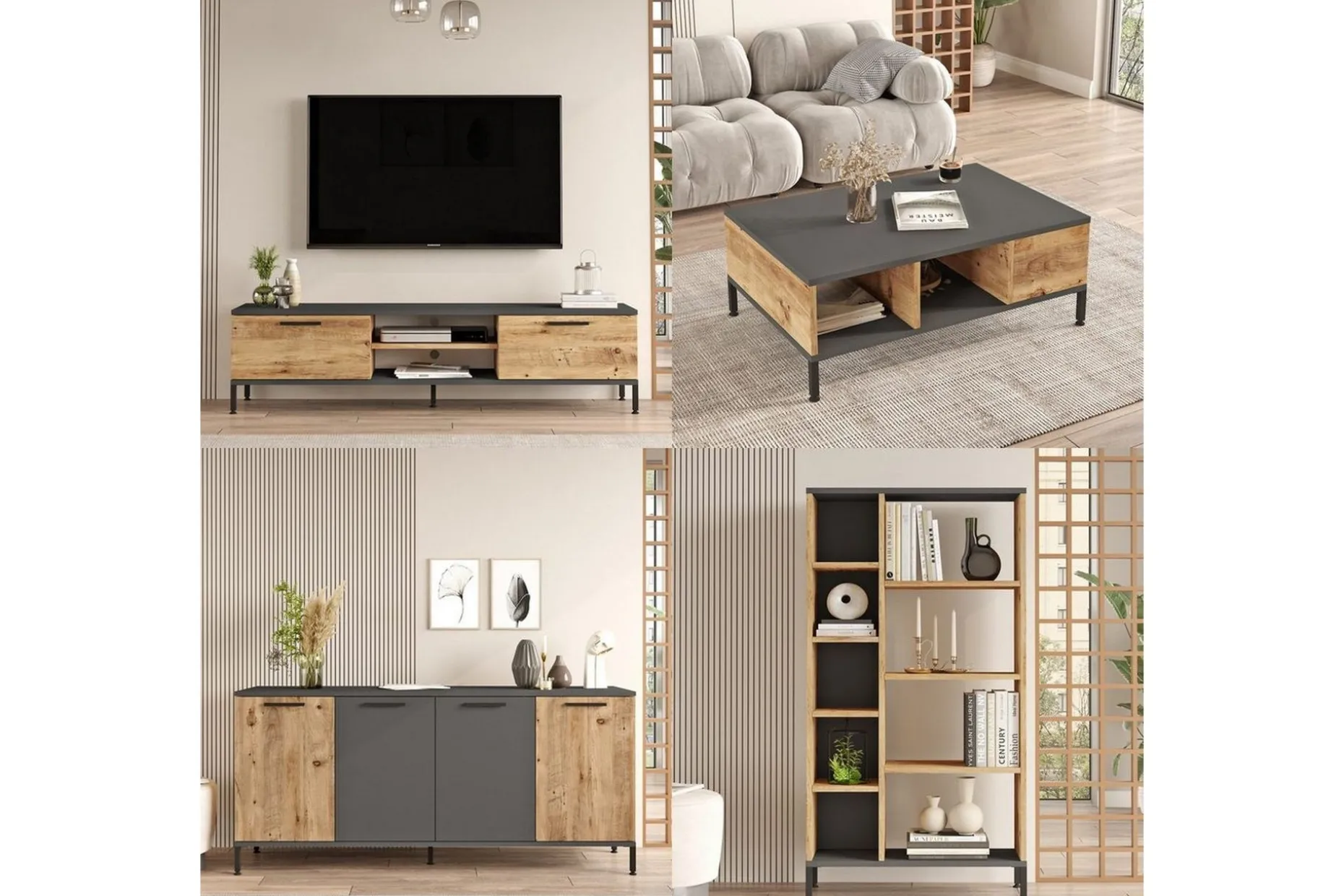 Vardagsrum Möbelset Zephral Atlantic Pine / Antracit