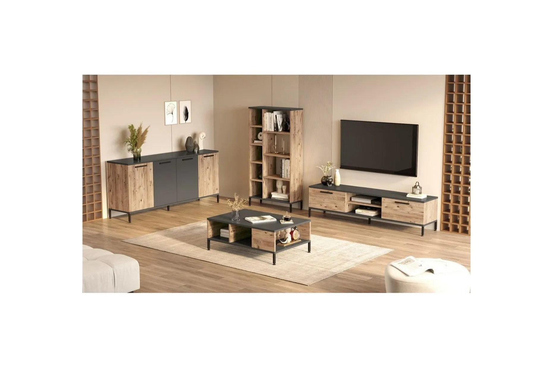 Vardagsrum Möbelset Zephral Atlantic Pine / Antracit