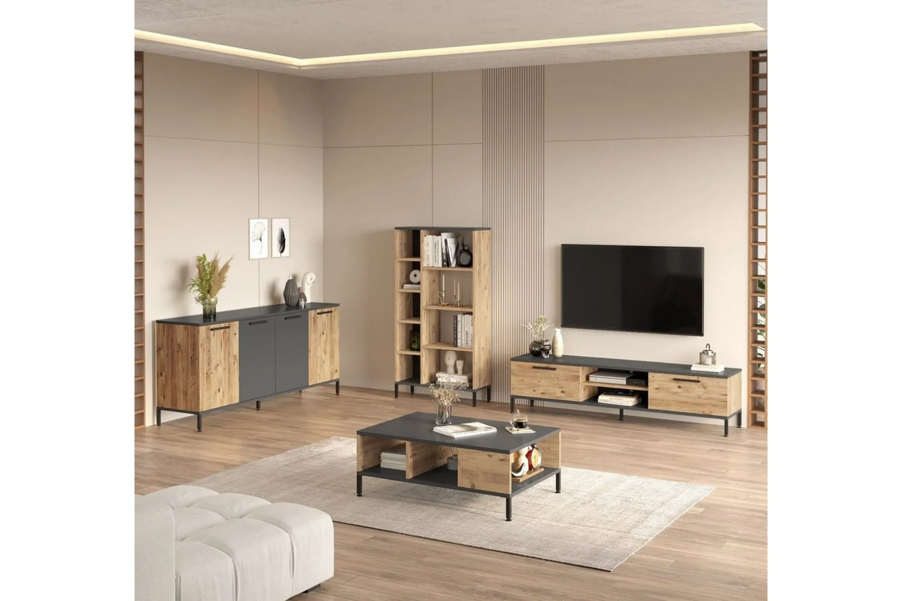 Vardagsrum Möbelset Zephral Atlantic Pine / Antracit