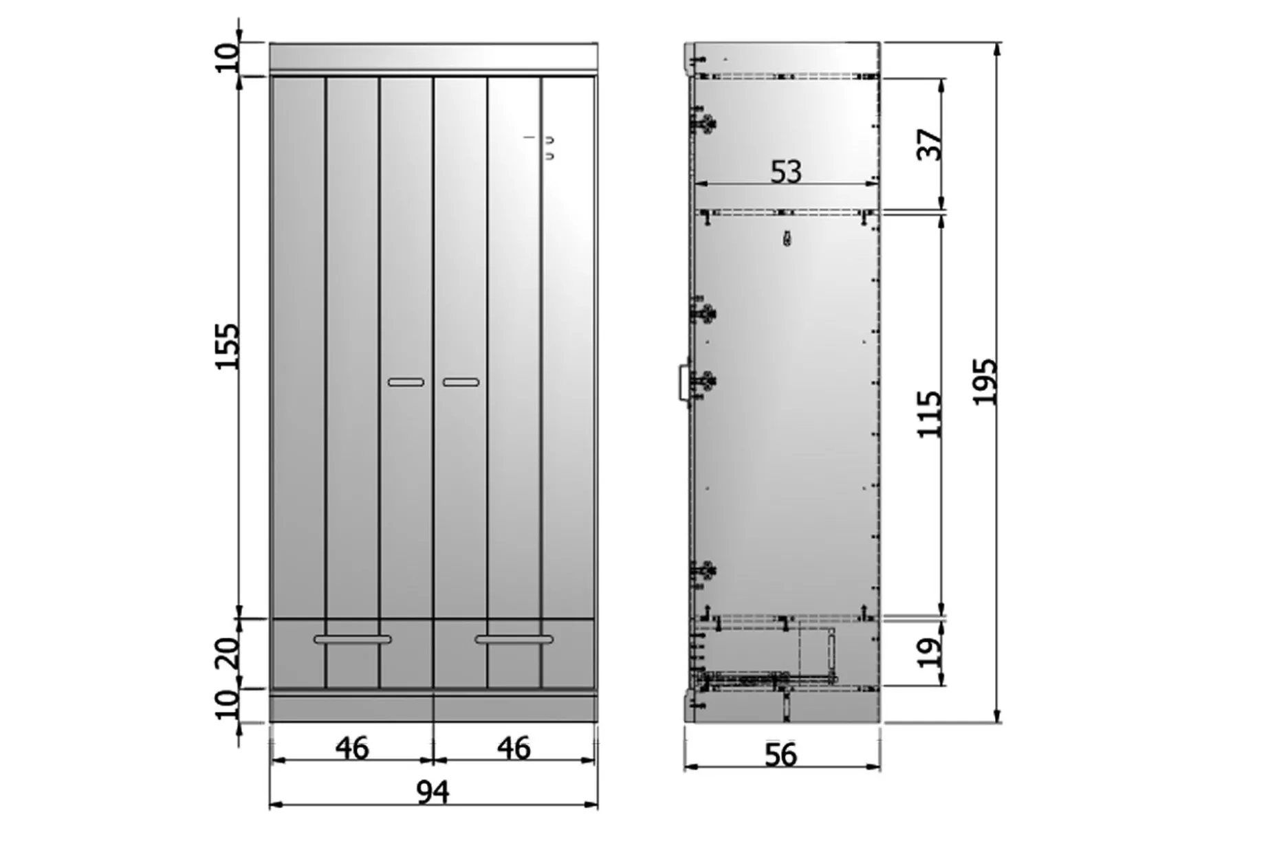 Varius Garderob 195 cm 2 Dörrar 2 Lådor