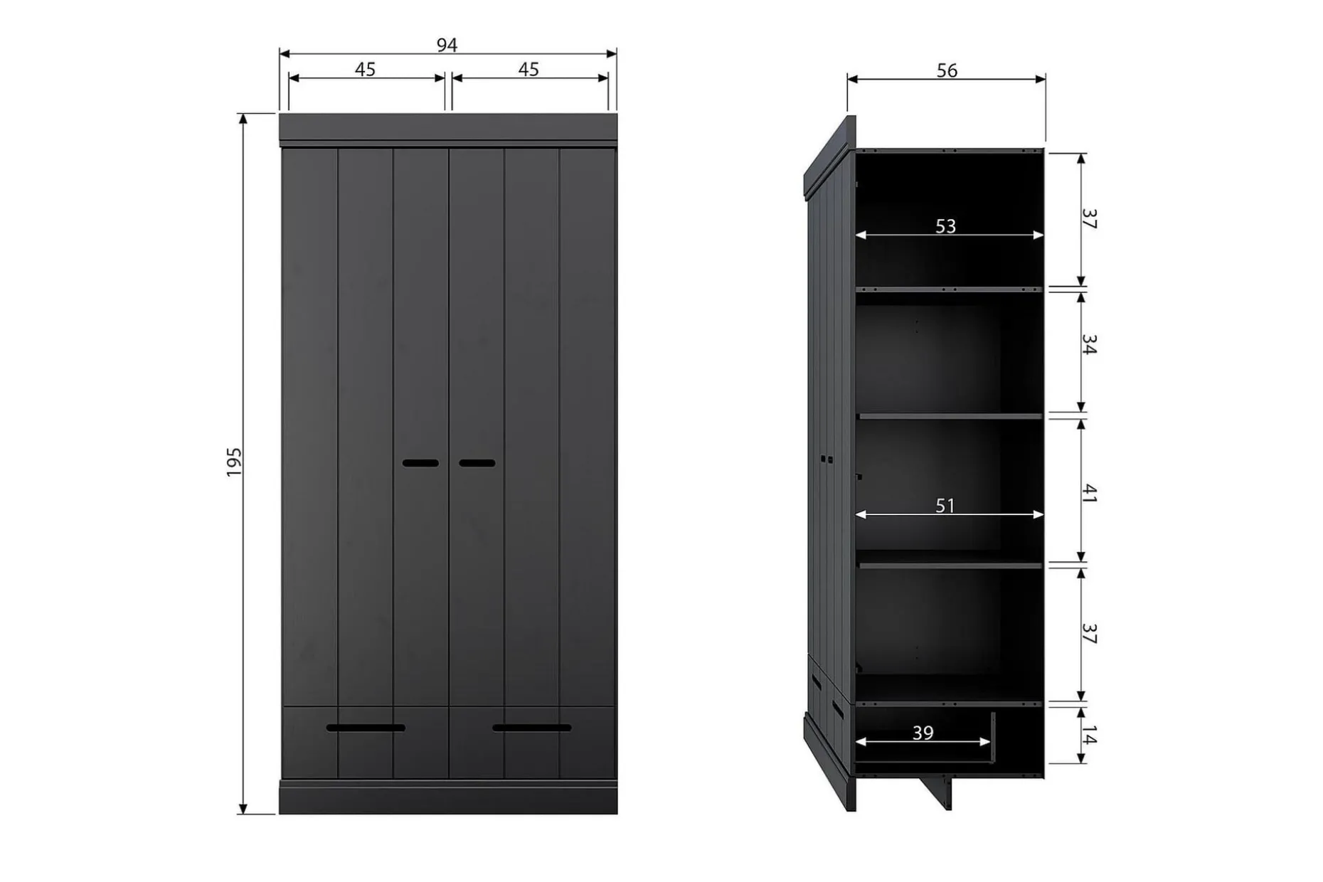 Varius Garderob 94x53 cm 2 Dörrar