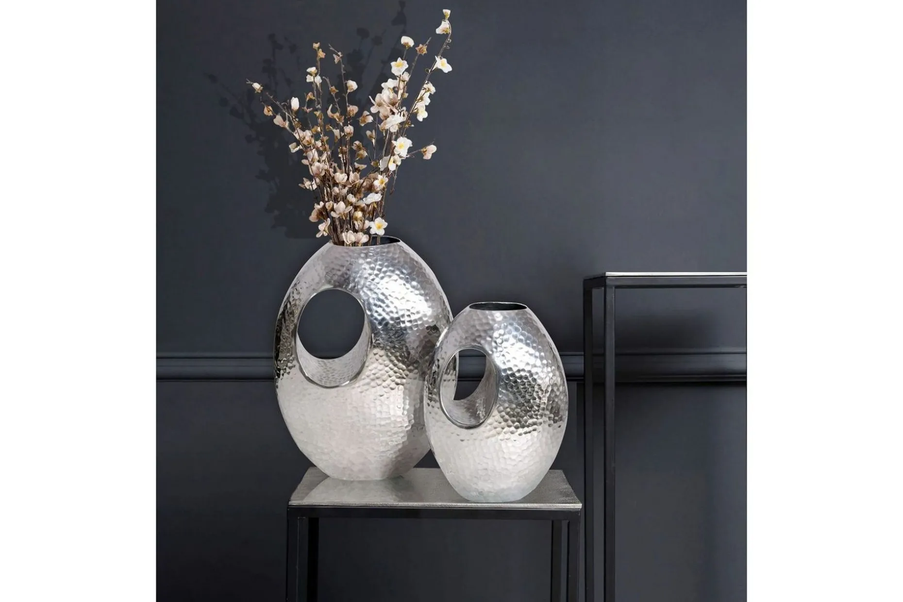 Vas Wohnling Set om 2 Aluminium Hamrad look, modern loftstil Silver