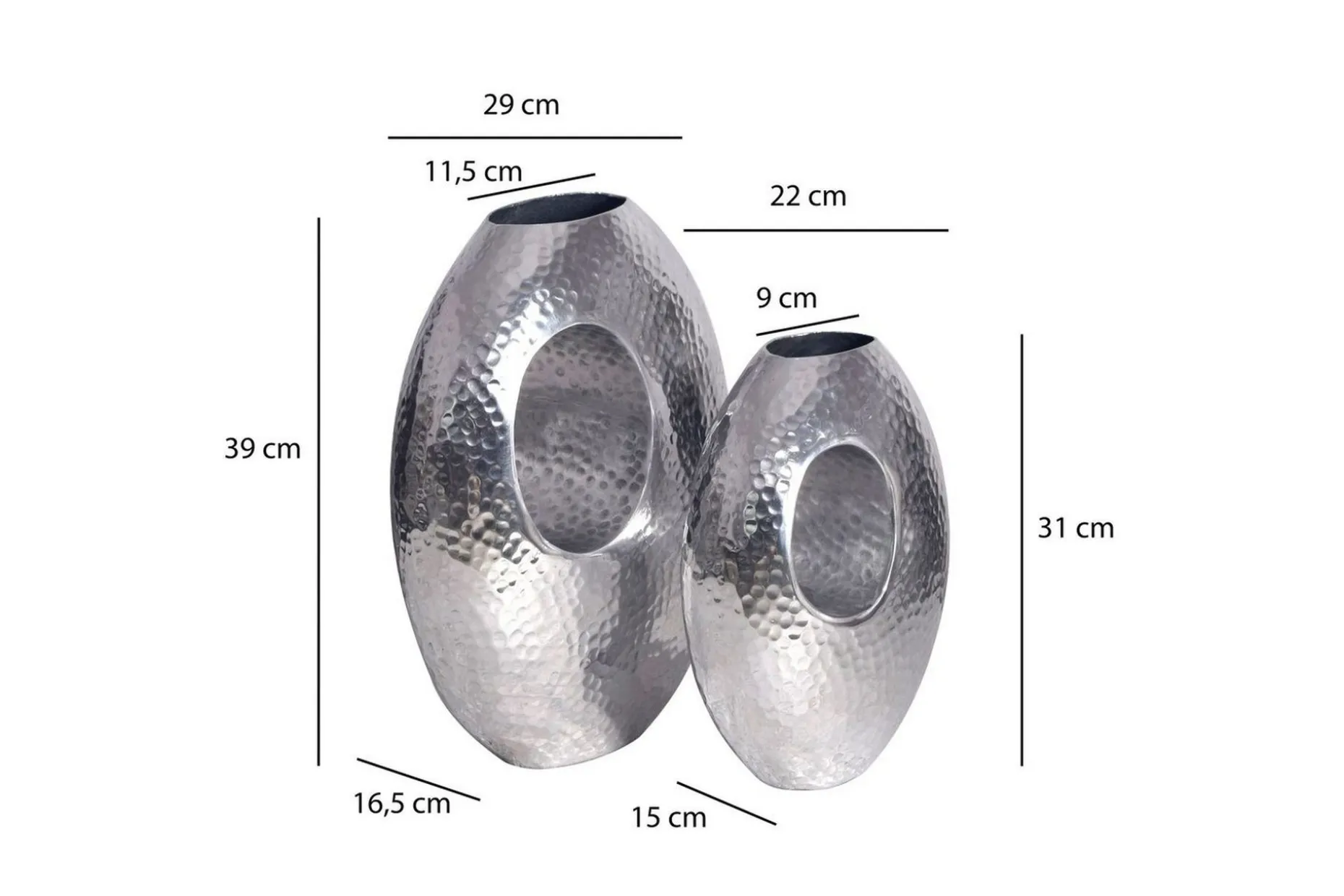 Vas Wohnling Set om 2 Aluminium Hamrad look, modern loftstil Silver