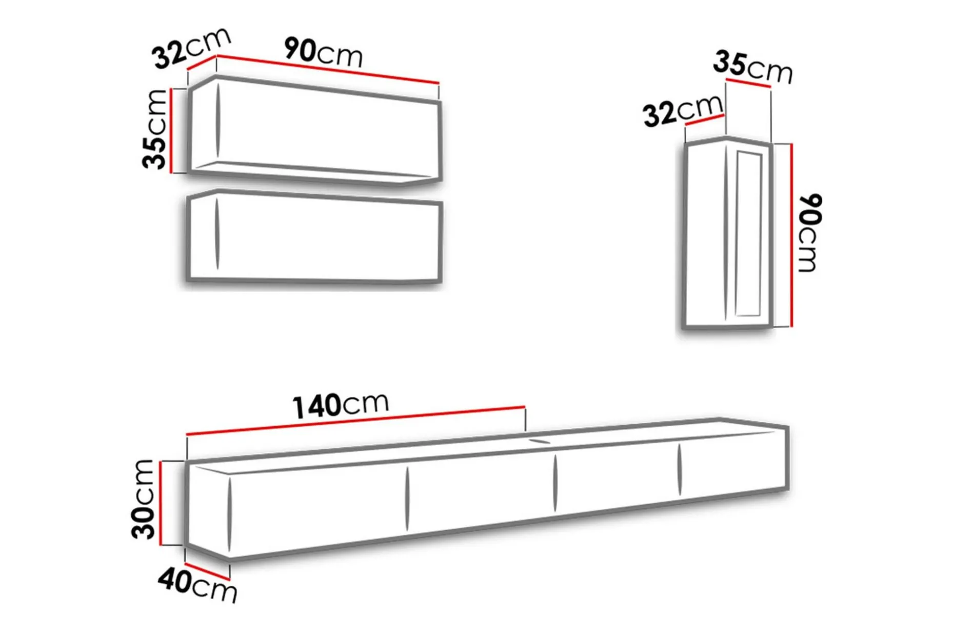 Vasil TV-möbelset 280x40x180 cm