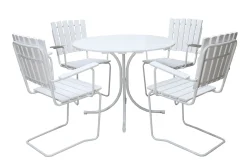 Vaxholm Matgrupp Utomhus Rund 100 cm + 4 Utestolar Vit