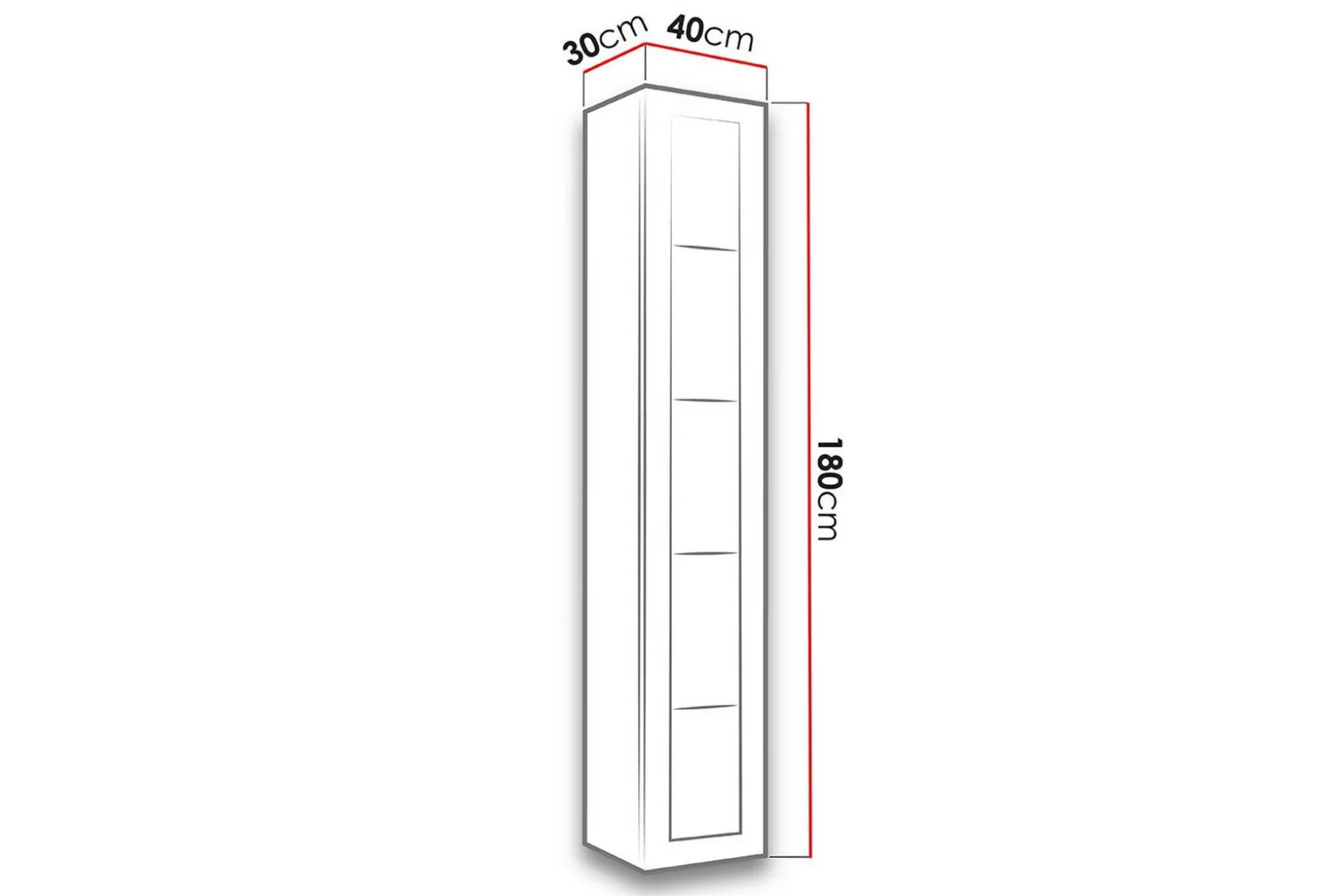 Veria Smalt Vitrinskåp Vit LED Belysning 30 cm djup 40 cm bred 180 cm hög Mörkt Trä Glas