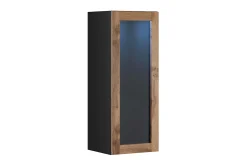 Veria Vitrinskåp Vit LED Belysning 32 cm djup 35 cm bred 90 cm hög Mörkt Trä Glas