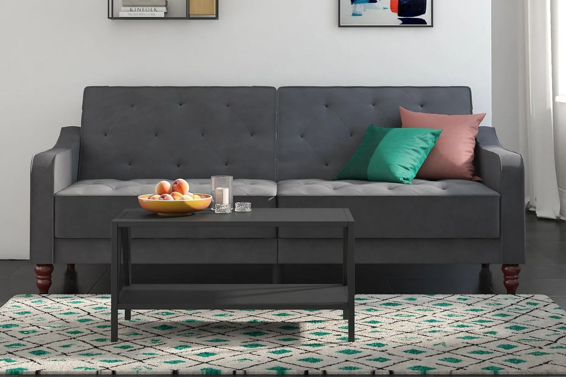 Vintage Tufted 2-sits Bäddsoffa Grå