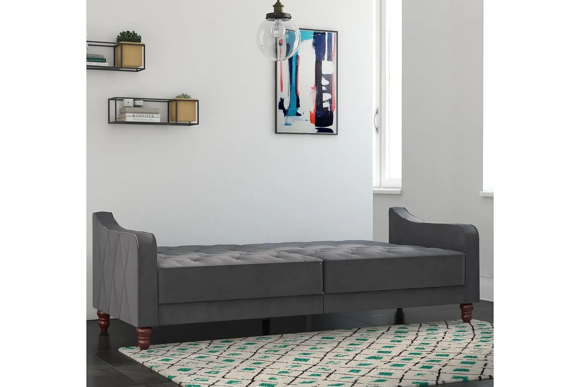 Vintage Tufted 2-sits Bäddsoffa Grå