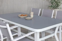 Virya Matgrupp Utomhus 200cm + 6 Copacabana Stapelbara Matstolar Utomhus Vit