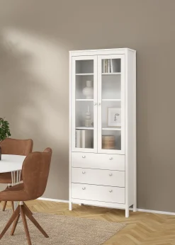 Vitrinskåp Madrid med 2 glasdörrar 3 lådor 78x199 cm
