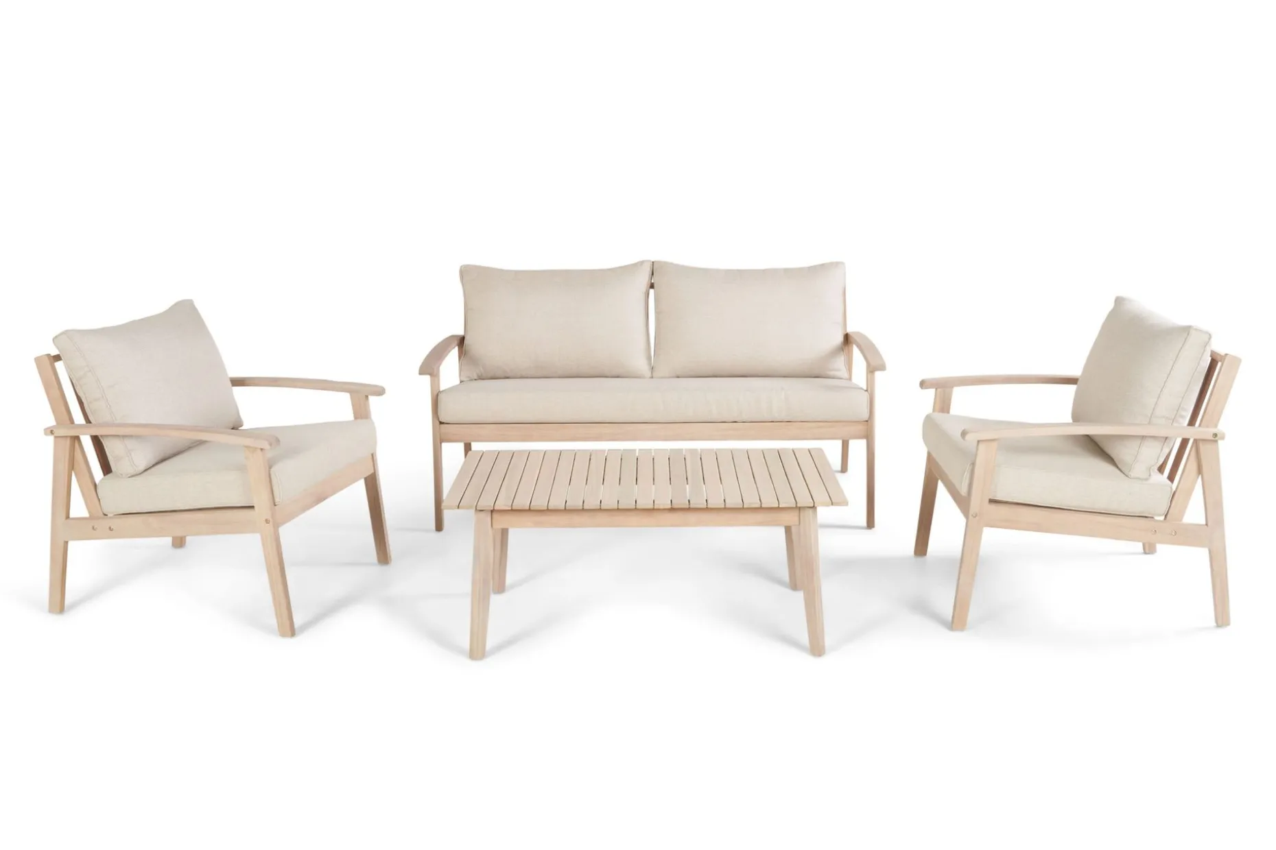 Wagnera Liten Soffgrupp utomhus - 2-sits soffa med 2 fåtöljer och soffbord i trä akacia