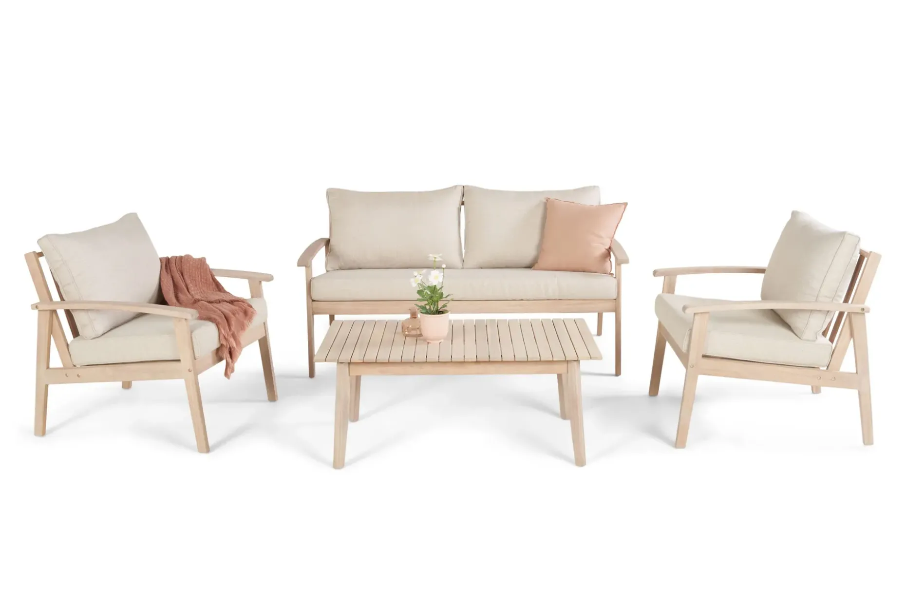 Wagnera Liten Soffgrupp utomhus - 2-sits soffa med 2 fåtöljer och soffbord i trä akacia